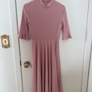 Pink Ribbed Fit and Flare Dress